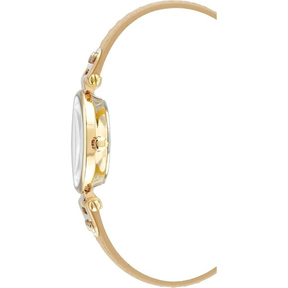 Women\'s Cream/Gold Domed Mineral Crystal Lens Leather Strap Buckle Closure Watch main image 4